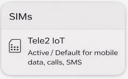 Android Network and Internet menu showing SIMs option
