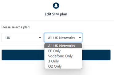 KeySIM dashboard showing network steerer SIM plan edit interface